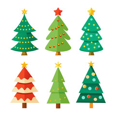 Christmas trees set isolated on white background. Colorful winter trees collection for holiday xmas and new year. Vector illustration.
