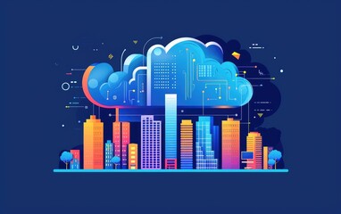 Fototapeta premium Cloud Computing Network Over Modern Cityscape