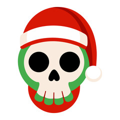 Skull in a Christmas hat, Hand drawn Skull illustration
