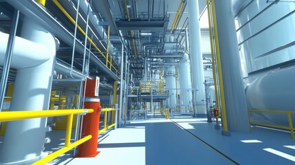 Naklejka premium Maintenance zone inside a refining plant with tools and piping