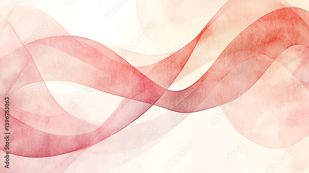 Poster abstract waves in soft red tones create a serene background for creative projects