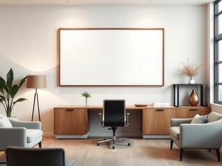 A professional office space with modern wall art mockup and decorative accents, elegant, corporate, office