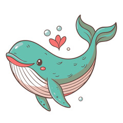 Fototapeta premium Cartoon whale swimming with heart in pastel tones