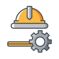 Helmet and Gear with Construction Bar Icon Design