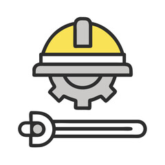 Helmet and Gear with Construction Bar Icon Design