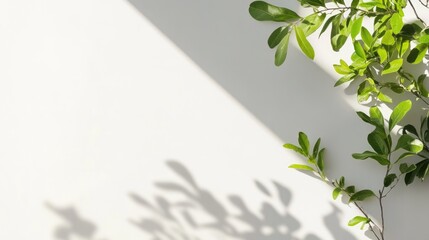 Obraz premium Fresh green leaves casting shadows on white background nature photography minimalist aesthetic