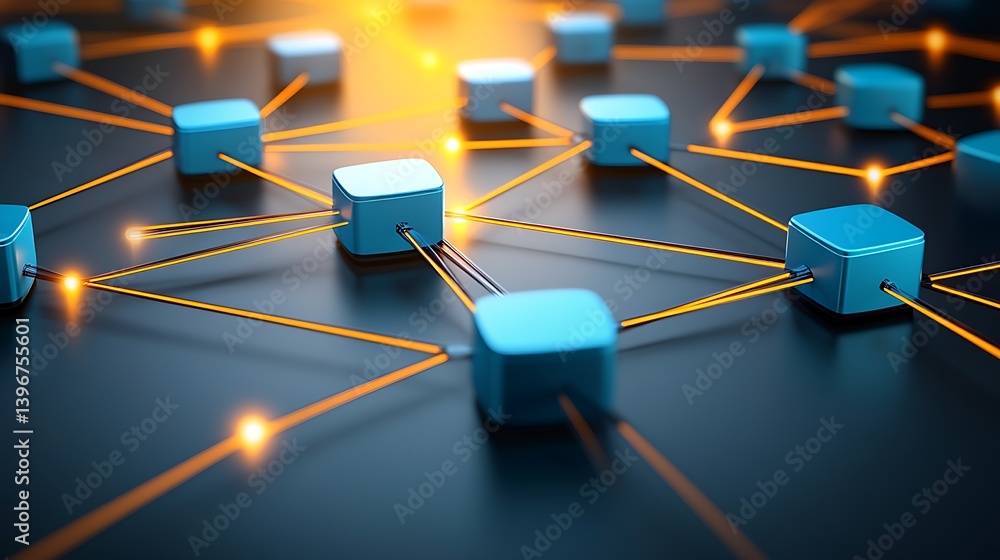 Aufkleber abstract representation of a digital network with interconnected nodes and glowing lines on a dark b