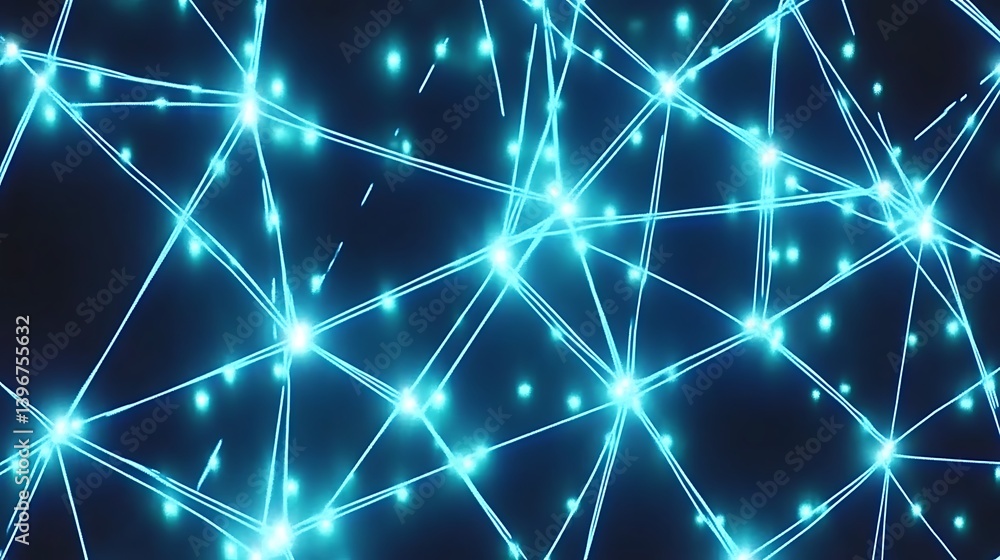 Poster abstract digital network with glowing blue connections and nodes on a dark background