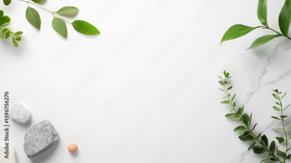 Aufkleber nature elements display white background minimalist arrangement calm environment top view serenity c