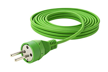 Green european power cord cable with plug on transparent background