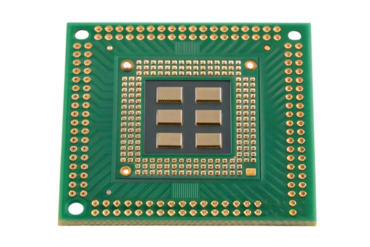 High-performance cpu processor chip for computer technology on transparent background