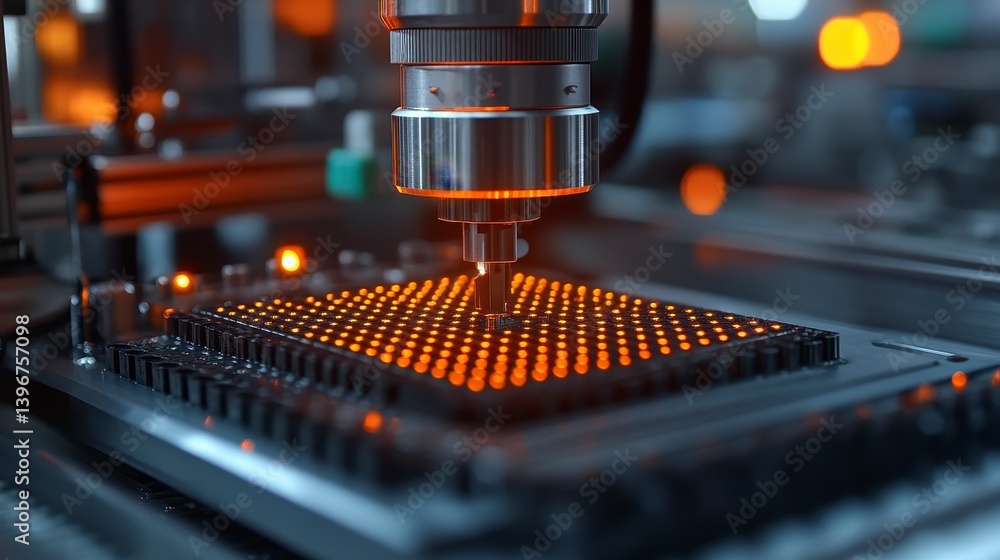 Aufkleber automated machine working on electronic component with glowing lights