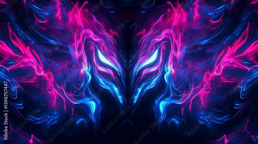 Poster abstract vibrant swirl of pink and blue colors creating a mystical atmosphere in a dark setting