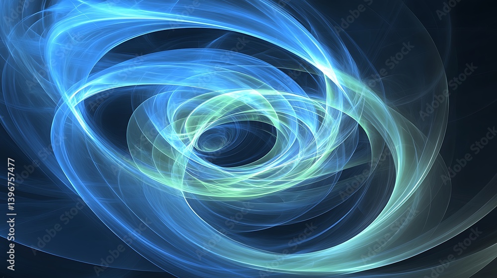 Poster abstract swirling blue and green light patterns creating a dynamic digital background