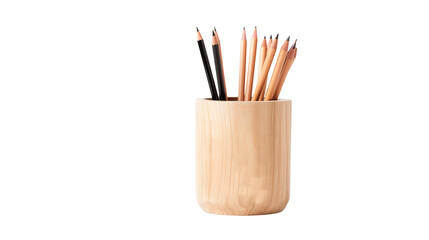 Fototapeta premium Wooden Pencil Holder with Pencils for Office Desk a transparent background