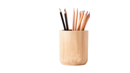 Wooden Pencil Holder with Pencils for Office Desk a transparent background