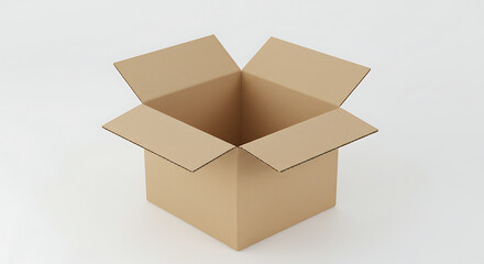 Isolated open cardboard box on white background, product packaging concept