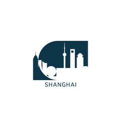 Shanghai vector icon with skyline, panoramic view, city shape. China landmarks logo concept. Blue flat isolated graphic, badge