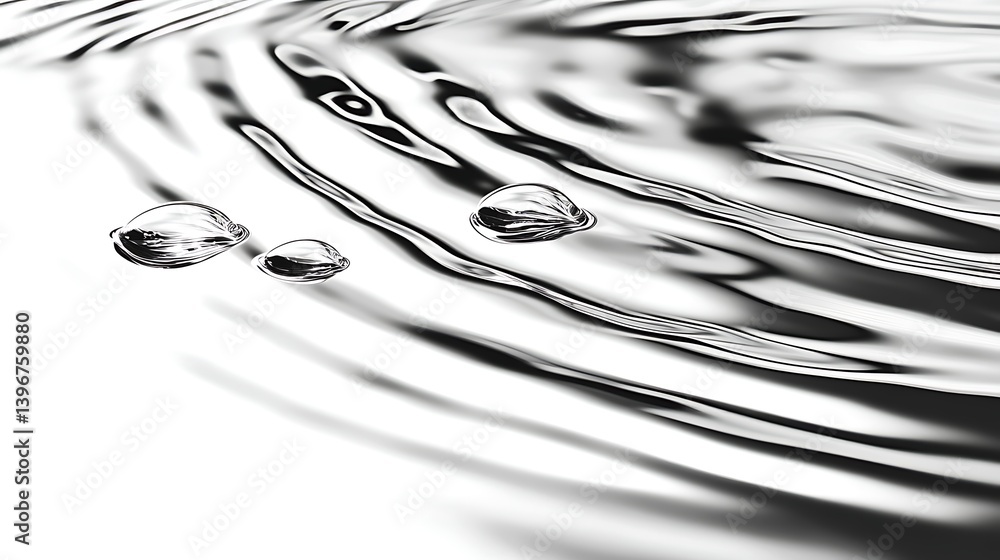 Poster close-up of water droplets creating ripples on a smooth surface, highlighting fluid dynamics and tra