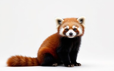 Fototapeta premium A cute red panda sits upright, showcasing its distinctive reddish-brown fur and playful expression