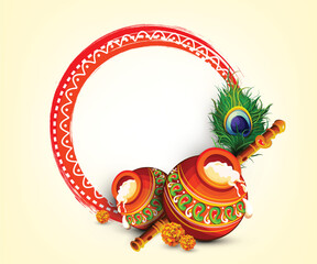 Beautiful Illustration of Dahi Handi, Traditional Frame Design for Hindu Festival Shree Krishna Janmashtami.