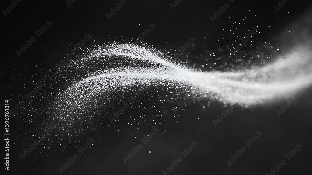 Poster abstract swirl of white powder against a dark background, creating a dynamic and artistic effect