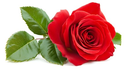 Crimson rose, bloom lying on white background, perfect for romantic concepts