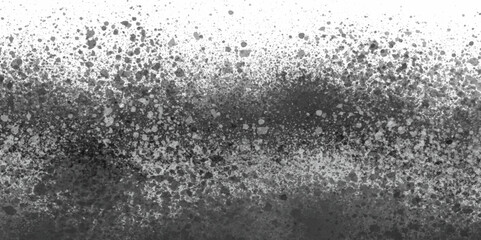 Black paint drops on white background. Watercolor splash design. Black and Gray powder explosion with particles. Mist splash effect. Artistic vibes with scattered splatter.
