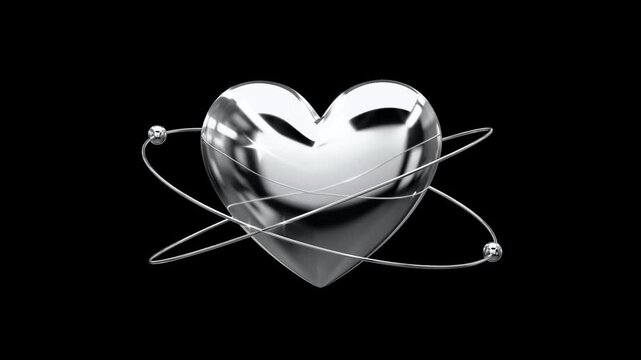 Chrome Metallic Heart with Saturn Ring 3D Loop Animation Transparent Alpha