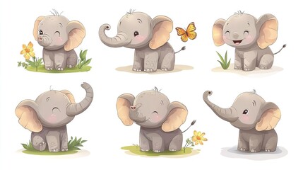 Obraz premium Set of cute elephants vector. Adorable wild life elephants