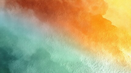 Naklejka premium Abstract Watercolor Blend Teal, Orange, and Yellow Gradient Background