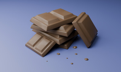 A sweet 3D chocolate treat featuring realistic chocolate pieces in various styles. Perfect for food concepts, packaging, decoration, and dessert-themed designs.
