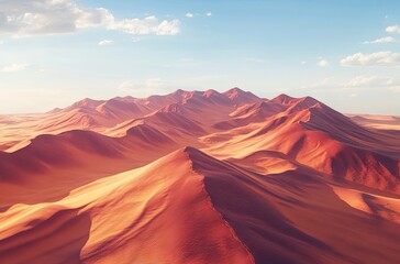 Naklejka premium A vast expanse of reddish-orange sand dunes stretching across the desert landscape.