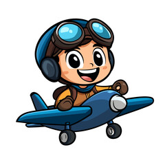 Pilot flying a plane Cute Vector Mascot Art	
