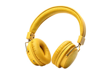 Fototapeta premium Yellow wireless headphones isolated on transparent background