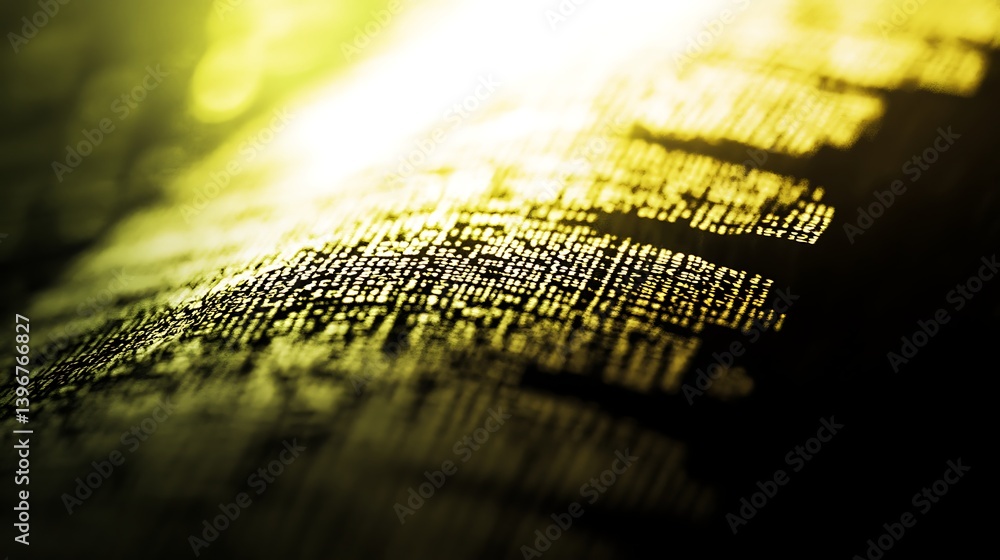 Poster close-up of textured surface with intricate patterns illuminated by soft light, creating a warm ambi