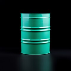 Obraz premium A vibrant green industrial barrel stands against a dark background, showcasing its unique design and color. Perfect for representing storage solutions in various industries.