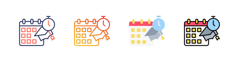 Time To Study Multi Style Icon Set Vector 