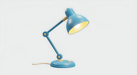 Blue articulated desk lamp casting soft light, isolated on a clean background