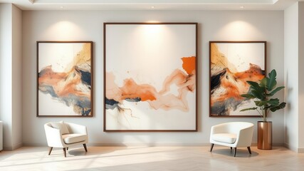 A wall art mockup featuring a modern abstract design, perfect for adding a touch of sophistication to any space, mockup, print, sophistication