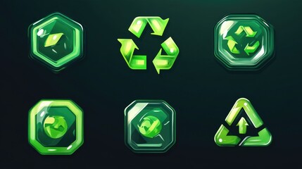 Obraz premium Set of recycling icons, recycle logo symbol, green recycling and rotation arrow icon set