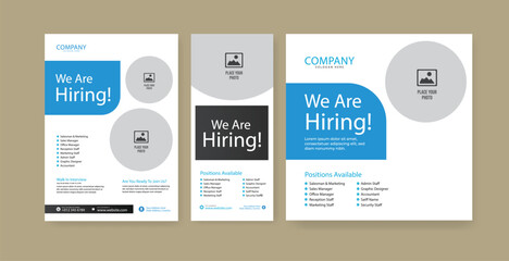 We are hiring job vacancy social media post banner design template with blue color. We are hiring job vacancy square web banner design.