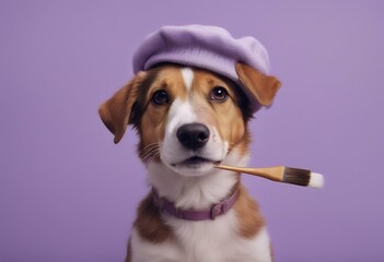dog beret lilac brush paint cute background education colours canino funny creative occupation art domestic drawing learn hobby masterpiece painter lesson fine inspiration class humor animal idea