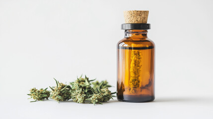 Cannabis Oil- Brown Bottle with Marijuana Buds