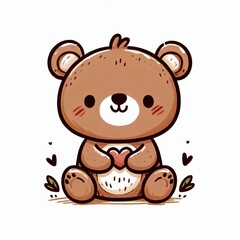 Obraz premium A cute brown teddy bear toy with a red heart shows animal love in a sweet cartoon illustration
