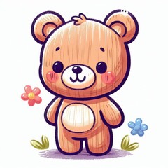 Obraz premium A cute brown teddy bear toy with a red heart shows animal love in a sweet cartoon illustration