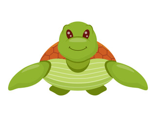 Cartoon sea turtle with a cheerful smile. Flat design. Perfect for childrens projects, logos, or educational materials