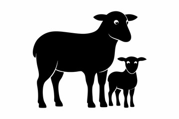 sheep with lamb silhouette vector illustration