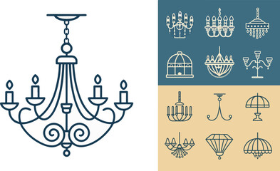 Chandelier vector design, Chandelier logo and icon design, Chandelier Illustration vector design