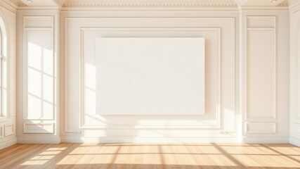 A room with a blank canvas on the wall, perfect for showcasing digital wall art mockups, modern, idea, interior design